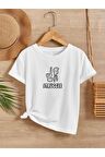 Ünisex Rahat Kalıp Pamuklu Baskılı Beyaz Çocuk T-shirt