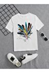 Ünisex Rahat Kalıp Pamuklu Baskılı Beyaz Çocuk T-shirt