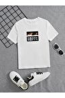 Ünisex Rahat Kalıp Pamuklu Baskılı Beyaz Çocuk T-shirt