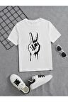 Ünisex Rahat Kalıp Pamuklu Baskılı Beyaz Çocuk T-shirt