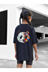 Çocuk Oversize Unisex Renkli Panda Pamuklu Bisiklet Yaka  T-Shirt