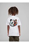 Çocuk Oversize Unisex Renkli Panda Pamuklu Bisiklet Yaka Tişört