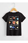 Unısex Rahat Kalıp Pamuklu Planets Baskılı Çocuk T-shirt
