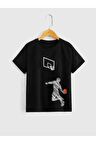 Unısex Rahat Kalıp Pamuklu Basketbol Baskılı Çocuk T-shirt