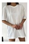 - Kadın Oversıze Düz Pamuklu Tişört