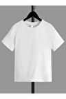 Ünisex Rahat Kalıp Pamuklu Düz Beyaz Çocuk T-shirt