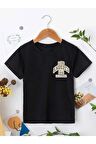 Ünisex Rahat Kalıp Pamuklu Baskılı Siyah Çocuk T-shirt