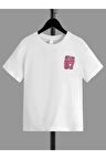 Ünisex Rahat Kalıp Pamuklu Baskılı Beyaz Çocuk T-shirt