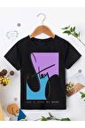 Ünisex Rahat Kalıp Pamuklu Baskılı Siyah Çocuk T-shirt