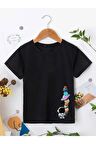 Ünisex Rahat Kalıp Pamuklu Baskılı Siyah Çocuk T-shirt
