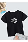Ünisex Rahat Kalıp Pamuklu Baskılı Siyah Çocuk T-shirt
