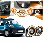 Peugeot Bipper Uyumlu, Universal Mercekli Led Angel Sis Farı, 76mm Turuncu Renk