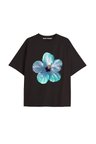 Kadın Çiçek  Özel Baskılı Renkli Oversize Penye Pamuklu Bisiklet Yaka T-Shirt