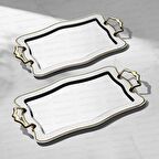 Nehir zincir altın 2 li paslanmaz çelik tepsi çay ve kahve tepsisi - servis tepsisi 2 boy