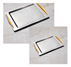 Nehir kuzey altın 2 li paslanmaz çelik tepsi çay ve kahve tepsisi - servis tepsisi 2 boy