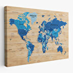 Harita Sepeti Ahşap Görünümlü Dünya Haritası Ayrıntılı ve Dekoratif Kanvas Tablo 1788