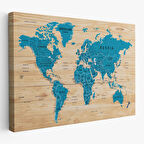 Harita Sepeti Ahşap Görünümlü Dünya Haritası Ayrıntılı ve Dekoratif Kanvas Tablo 1789