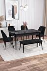 Rovena Leona Siyah Mermer 80x132 Açılabilir Mdf Yemek Odası Takımı 4 Adet Sandalye + 1 Bench