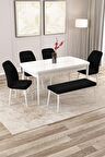 Rovena Zeta Beyaz 80x132 Açılabilir Mdf Yemek Odası Takımı 4 Adet Sandalye + 1 Bench