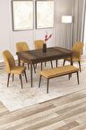 Rovena Zeta Barok 80x132 Açılabilir Mdf Yemek Odası Takımı 4 Adet Sandalye + 1 Bench