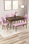 Rovena Zeta Barok 80x132 Açılabilir Mdf Yemek Odası Takımı 4 Adet Sandalye + 1 Bench