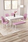 Rovena Zeta Beyaz Mermer 80x132 Açılabilir Mdf Yemek Odası Takımı 4 Adet Sandalye + 1 Bench