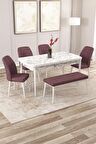 Rovena Zeta Beyaz Mermer 80x132 Açılabilir Mdf Yemek Odası Takımı 4 Adet Sandalye + 1 Bench