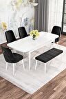 Rovena Mona Beyaz 80x132 Açılabilir Mdf Mutfak Masası Takımı 4 Adet Sandalye+1 Bench