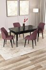 Rovena Zeta Siyah Mermer 80x132 Açılabilir Mdf Yemek Odası Takımı 4 Adet Sandalye