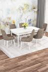 Rovena Mona Beyaz 80x132 Açılabilir Mdf Mutfak Masası Takımı 6 Adet Sandalye