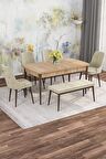 Rovena Mona Meşe 80x132 Açılabilir Mdf Mutfak Masası Takımı 4 Adet Sandalye+1 Bench