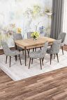 Rovena Mona Meşe 80x132 Açılabilir Mdf Mutfak Masası Takımı 6 Adet Sandalye