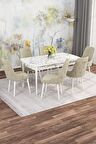 Rovena Mona Beyaz Mermer 80x132 Açılabilir Mdf Mutfak Masası Takımı 6 Adet Sandalye