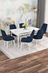 Rovena Mona Beyaz Mermer 80x132 Açılabilir Mdf Mutfak Masası Takımı 6 Adet Sandalye