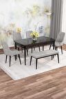 Rovena Mona Siyah Mermer 80x132 Açılabilir Mdf Mutfak Masası Takımı 4 Adet Sandalye+1 Bench