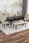 Rovena Mona Siyah Mermer 80x132 Açılabilir Mdf Mutfak Masası Takımı 4 Adet Sandalye+1 Bench