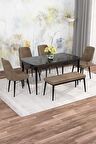Rovena Mona Siyah Mermer 80x132 Açılabilir Mdf Mutfak Masası Takımı 4 Adet Sandalye+1 Bench