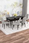 Rovena Mona Siyah Mermer 80x132 Açılabilir Mdf Mutfak Masası Takımı 6 Adet Sandalye