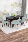 Rovena Mona Siyah Mermer 80x132 Açılabilir Mdf Mutfak Masası Takımı 6 Adet Sandalye