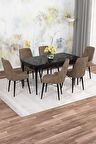 Rovena Mona Siyah Mermer 80x132 Açılabilir Mdf Mutfak Masası Takımı 6 Adet Sandalye
