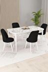 Rovena Kaf Beyaz Mermer 80x132 Açılabilir Suntalam Yemek Odası Takımı 4 Adet Sandalye