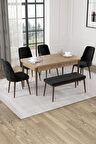 Rovena Mateo Meşe 80x132 Açılabilir Suntalam Yemek Odası Takımı 4 Adet Sandalye+1 Bench
