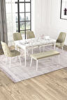 Rovena Mateo Beyaz Mermer 80x132 Açılabilir Suntalam Yemek Odası Takımı 4 Adet Sandalye+1 Bench