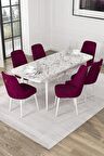 Rovena Mateo Beyaz Mermer 80x132 Açılabilir Suntalam Yemek Odası Takımı 6 Adet Sandalye