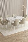 Rovena Queen Beyaz Mermer 80x132 Açılabilir Suntalam Yemek Odası Takımı 6 Adet Sandalye