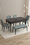 Rovena Queen Siyah Mermer 80x132 Açılabilir Suntalam Yemek Odası Takımı 4 Adet Sandalye+1 Bench