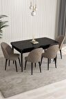 Rovena Modica Siyah Mermer 80x132 Açılabilir Suntalam Yemek Odası Takımı 4 Adet Sandalye