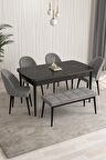 Rovena Modica Siyah Mermer 80x132 Açılabilir Suntalam Yemek Odası Takımı 4 Adet Sandalye+1 Bench