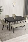 Rovena Modica Siyah Mermer 80x132 Açılabilir Suntalam Yemek Odası Takımı 4 Adet Sandalye+1 Bench
