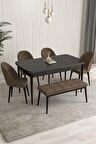 Rovena Modica Siyah Mermer 80x132 Açılabilir Suntalam Yemek Odası Takımı 4 Adet Sandalye+1 Bench